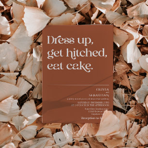 Modern Funny Minimal Typography Terracotta Wedding Invitation