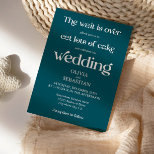 Modern Funny Minimalist Script Deep Teal Wedding Invitation