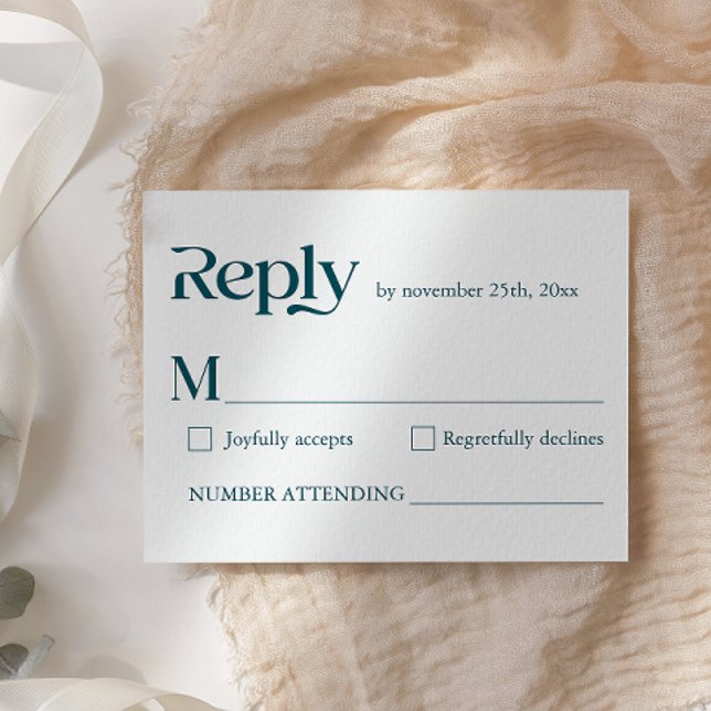 Modern Funny Minimalist Script Deep Teal Wedding RSVP Card (Creator Uploaded)