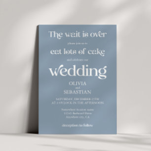 Modern Funny Minimalist Script Dusty Blue Wedding Invitation