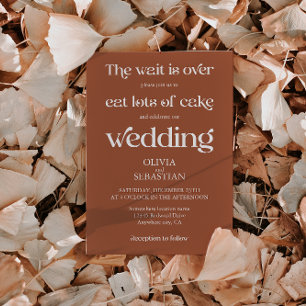 Modern Funny Minimalist Script Terracotta Wedding Invitation