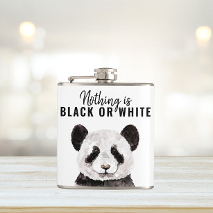 Modern Funny Panda Black And White With Quote Hip Flask