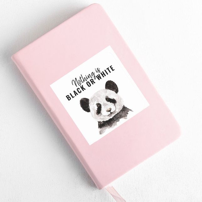 Modern Funny Panda Black And White With Quote Square Sticker (Creator Uploaded)