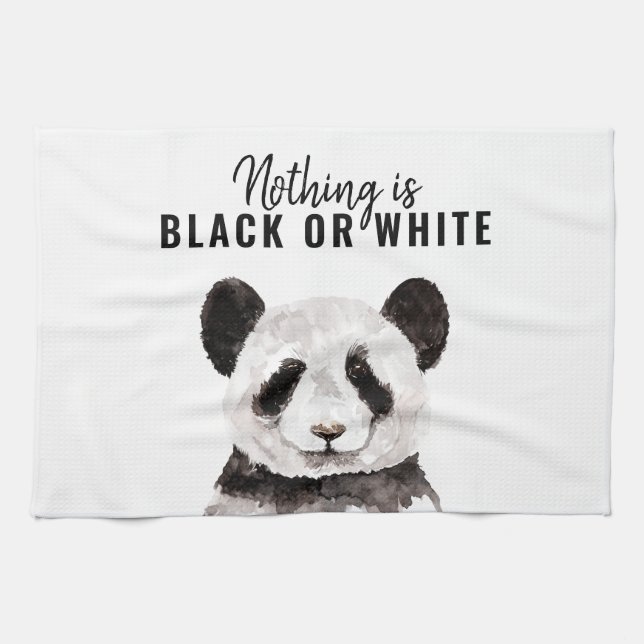 Modern Funny Panda Black And White With Quote Tea Towel (Horizontal)