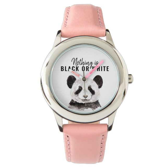 Modern Funny Panda Black And White With Quote Watch (Front)