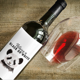 Modern Funny Panda Black And White With Quote Wine Label