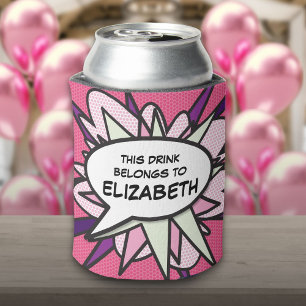Modern Funny Pink Personalised  Speech Bubble Can Cooler