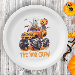Modern Funny Pumpkin Monster Truck Cute Halloween Paper Plate