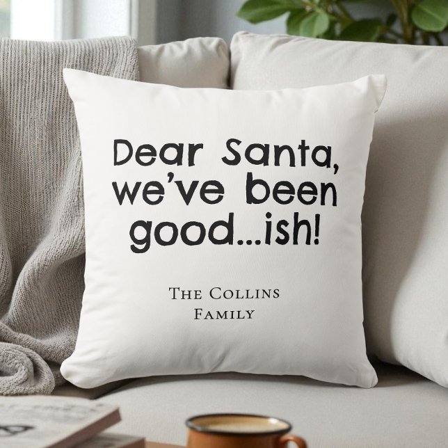 Modern Funny Santa Black Festive Humour Christmas Cushion (Modern Funny Santa Black Festive Humor Christmas Throw Pillow)