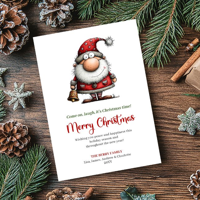 Modern Funny Santa Cartoon Christmas Greeting Holiday Card (Modern Funny Santa Cartoon Christmas Greeting)