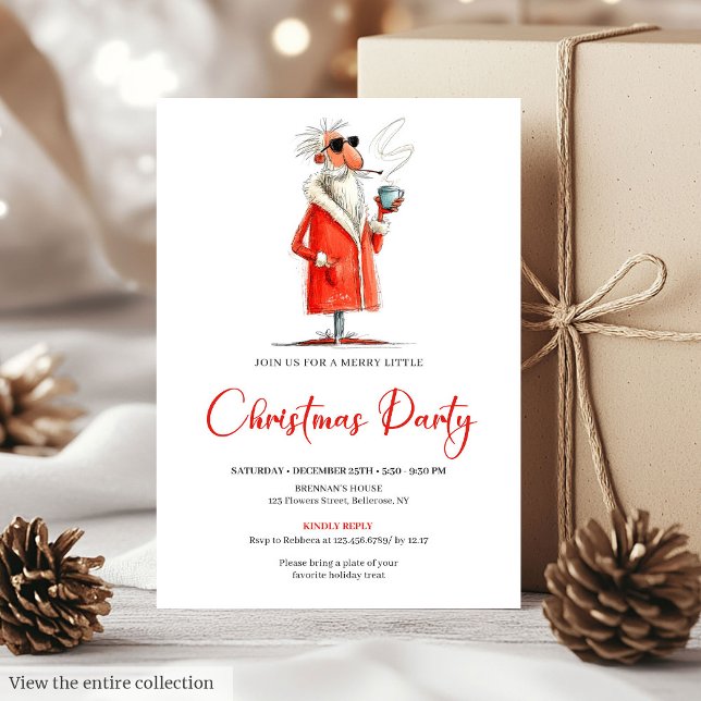 Modern Funny Santa Holiday Dinner Party Invite (Modern Funny Santa Holiday Dinner Party Invite)