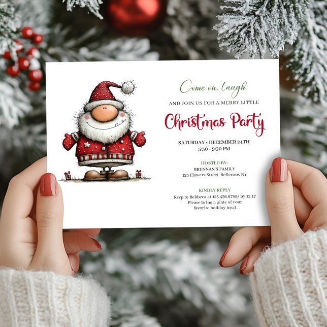 Modern Funny Santa Watercolor Party Celebration Invitation (Modern Funny Santa Watercolor Party Celebration)