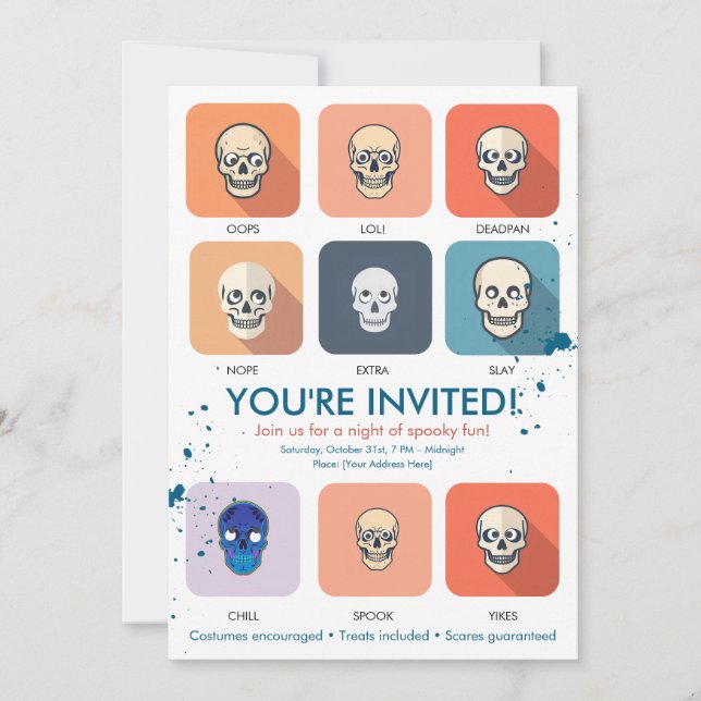 Modern Funny Skull Grid Chic Halloween Party  Invitation (Front)
