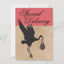 Modern & Funny Stork Baby Girl Shower Invitation