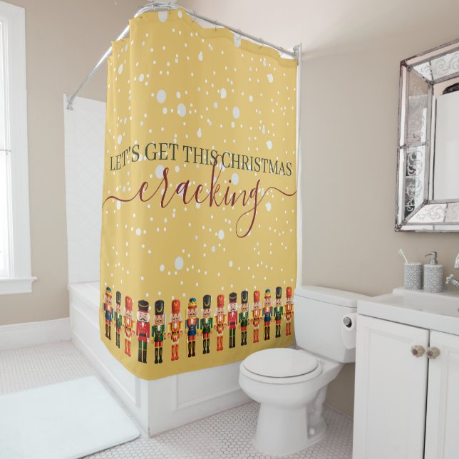 Modern Funny Unique Nutcracker Gold Christmas Shower Curtain (In Situ)