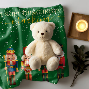 Modern Funny Unique Nutcracker Green Christmas Sherpa Blanket