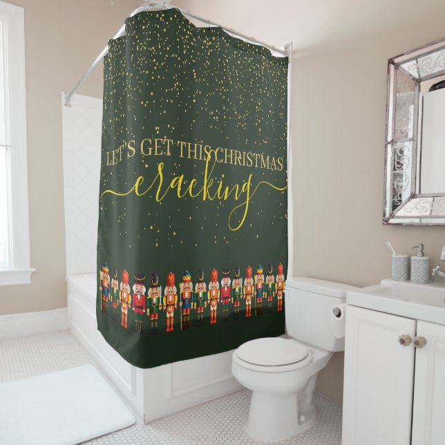 Modern Funny Unique Nutcracker Green Christmas Shower Curtain (In Situ)