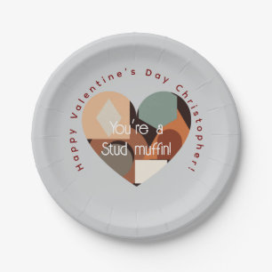 Modern funny Valentines heart personalizable Paper Plate