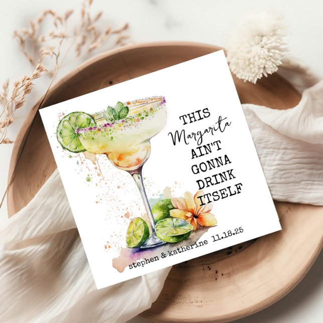 Modern Funny Watercolor Margarita Personalised Napkin (Creator Uploaded)