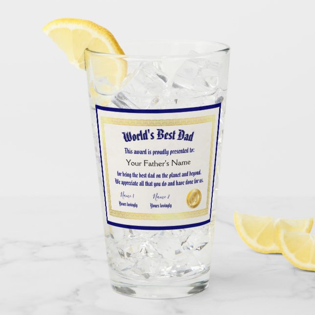 Modern Funny World's Best Dad Certificate  Glass (Front Ice)