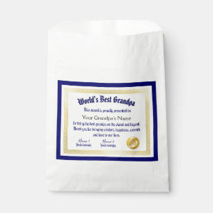 Modern Funny World's Best Grandpa Certificate Favour Bags