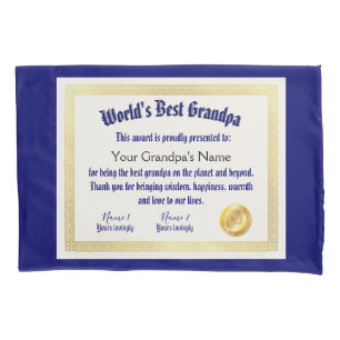 Modern Funny World's Best Grandpa Certificate Pillowcase