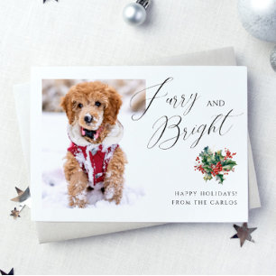 Modern Furry and Bright Pet Photo Christmas Holiday Card