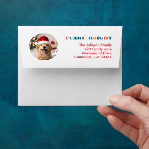 Modern Furry & Bright Cute Christmas Card Envelope