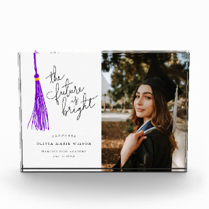 Modern Future is Bright Graduate Purple Keepsake Photo Block