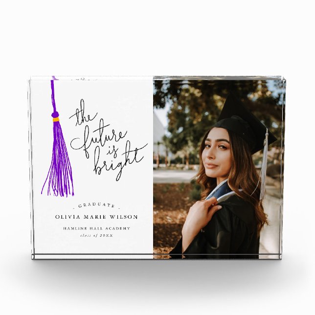 Modern Future is Bright Graduate Purple Keepsake Photo Block (Front)