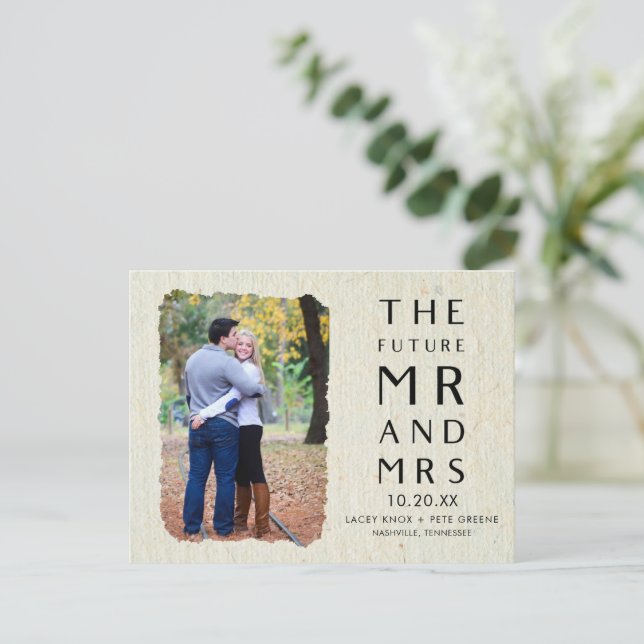 Modern Future Mr Mrs Photo Wedding Save the Date Announcement Postcard (Standing Front)