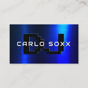 Modern futuristic blue faux metallic business card