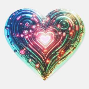 Modern Futuristic Glowing Green and Pink Heart  Sticker