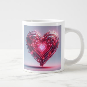 Modern Futuristic Glowing Pink Heart Large Coffee Mug