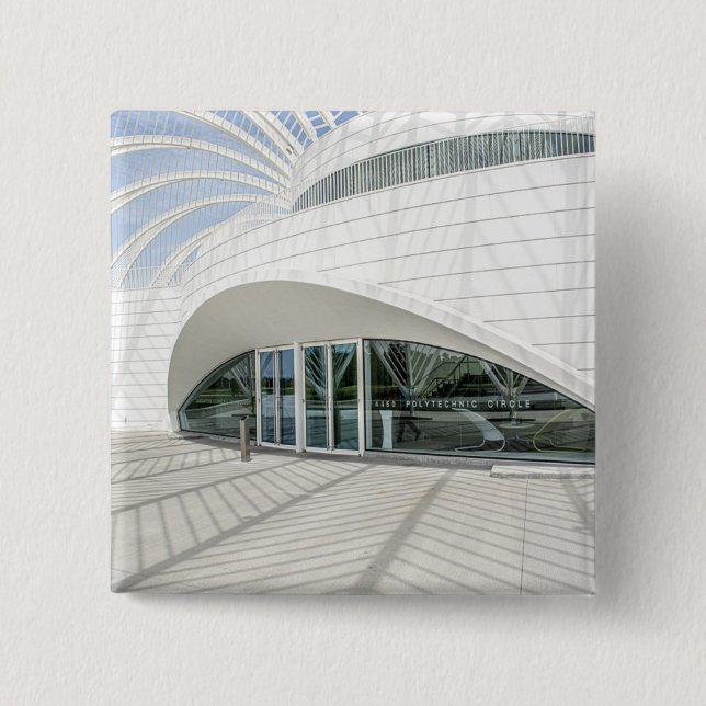 Modern futuristic white building 15 cm square badge (Front)