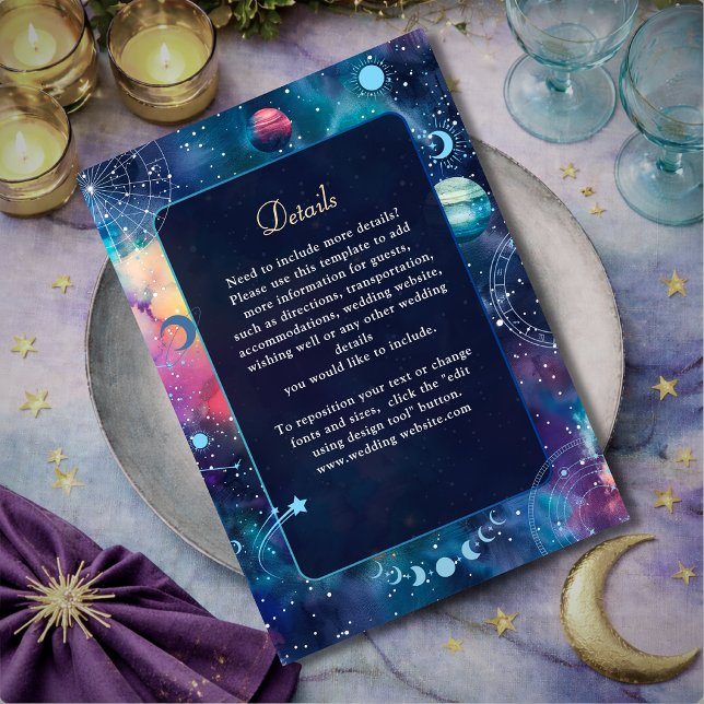 Modern galaxy moon phase celestial wedding details enclosure card (Creator Uploaded)