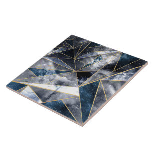 Modern Galaxy Nebula Geometric Gold Triangles Tile