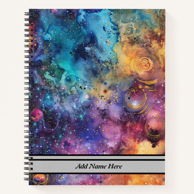 Modern Galaxy Space Themed Customisable Name  Notebook (Front)