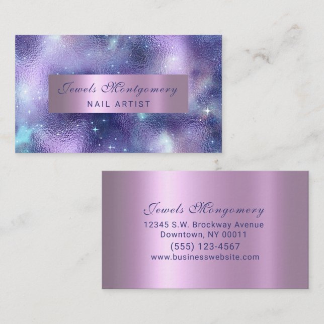Modern Galaxy Teal Lavendar Foil Business Card (Front/Back)