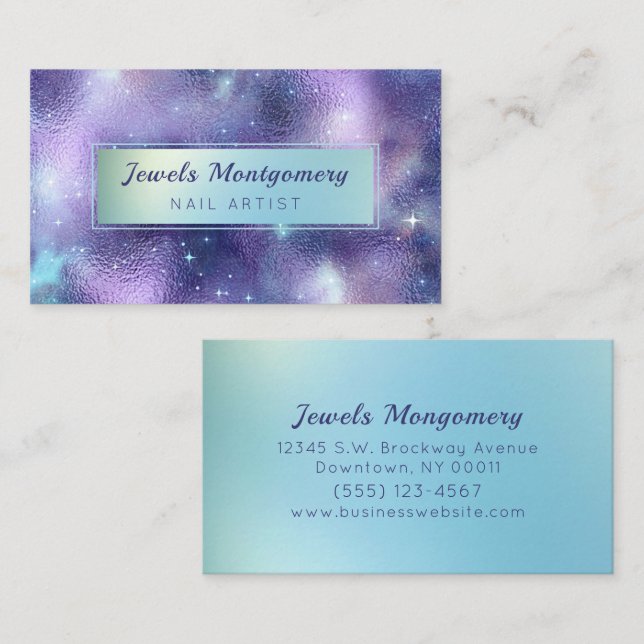 Modern Galaxy Teal Lavendar Foil Business Card (Front/Back)