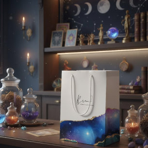 Modern Galaxy Vibrant Celestial Brand Logo White Medium Gift Bag