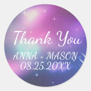 Modern Galaxy with Falling Star Thank You Wedding Classic Round Sticker