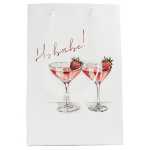 Modern Galentine's Day Strawberry Cocktail Party Medium Gift Bag
