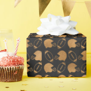 Modern Game Day Black & Gold Football Pattern  Wrapping Paper
