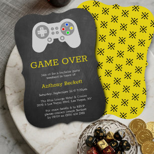 Modern Game Over Bachelor Party Invitations