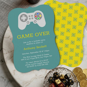 Modern Game Over Bachelor Party Invitations