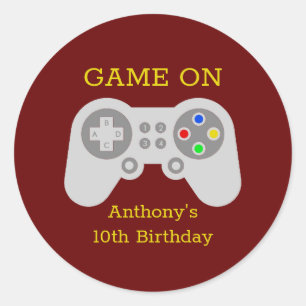 Modern Gamer Any Age Birthday Party Classic Round Sticker