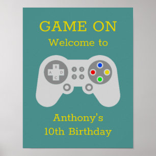 Modern Gamer Any Age Birthday Party Welcome Poster