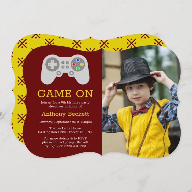 Modern Gamer Any Age Birthday Photo Invitation (Front/Back)