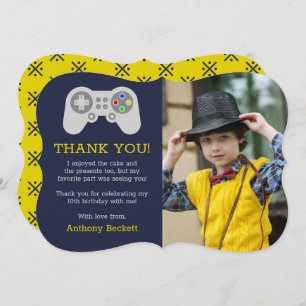 Modern Gamer Any Age Birthday Photo Thank You Card